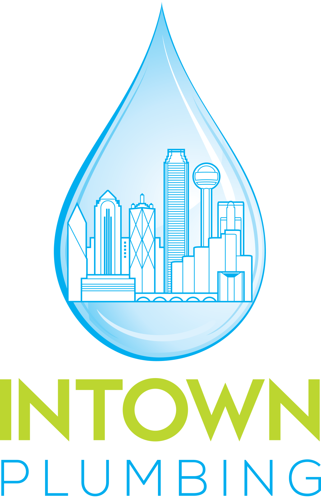 Intown Plumbing, TX logo with a water droplet, symbolizing expert plumbing wor